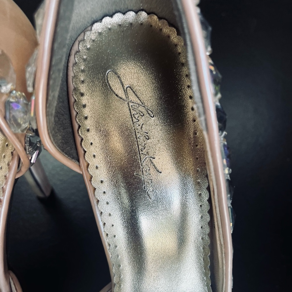 Johnathan Kayne Cream Peep-Toe Heels with Crystal Embellishments - Picture 5 of 8